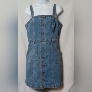 SO Women's Overalls Medium Wash Stretch Denim Dress.  L